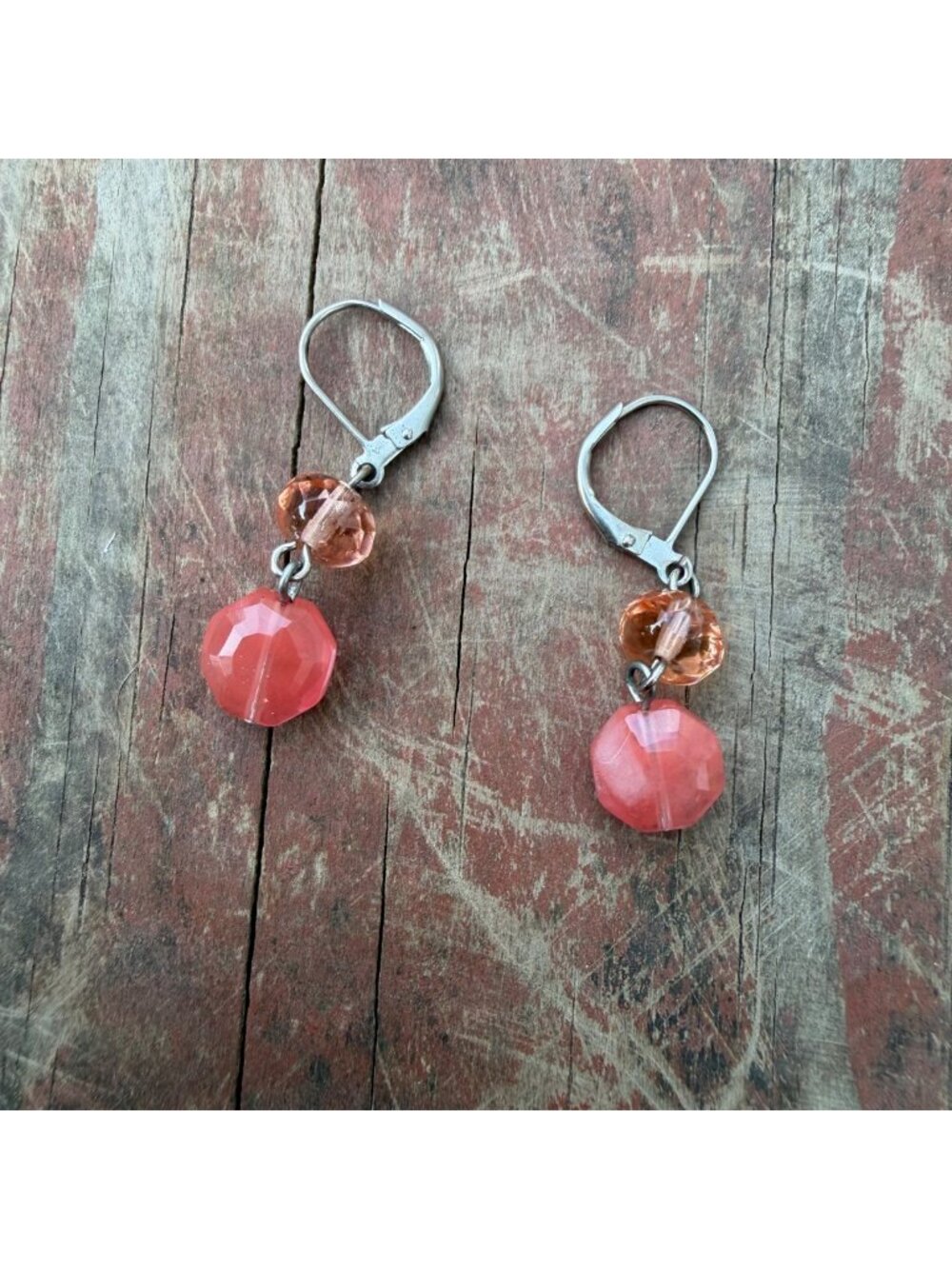 Faceted Coral & Amber Bead Dangle Earrings With Leverback Hooks For Women
